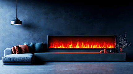 Modern living room with a built-in electric fireplace and a sectional sofa