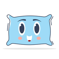 Cute Kawaii Pillow Vector, Pastel Colored Smiling Cushion Character in Cartoon Hand-Drawn Style for Nursery Wall Art, Bedtime Themes, Baby Products, Sleep Education, and Kids Room Decor