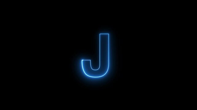 Neon font letter J uppercase appears after some time, Animated neon alphabet symbol on black background, Letter J Neon Futuristic Effect, Trendy Glow Lighting, 4K Video Animation
