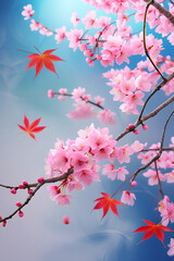 Oriental background with cherry blossom and maple leaf