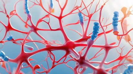 Abstract red and blue arterial network isolated on transparent background