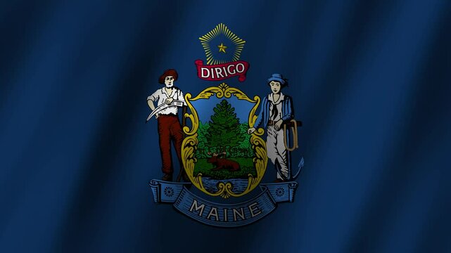 Celebrate freedom and patriotism with the Maine state flag waving proudly under the clear blue sky