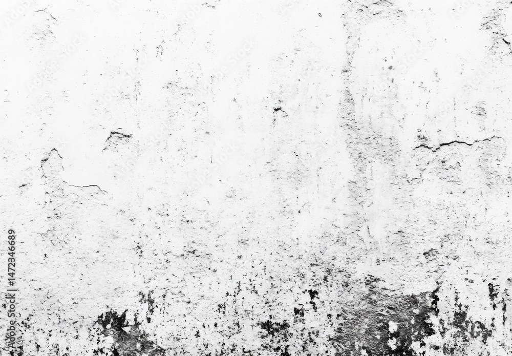 Poster grunge texture: distressed white wall with black speckles and cracks, showing aged, weathered surfac