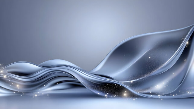 Elegant, flowing silver fabric with subtle sparkle, creating a luxurious, wavy backdrop