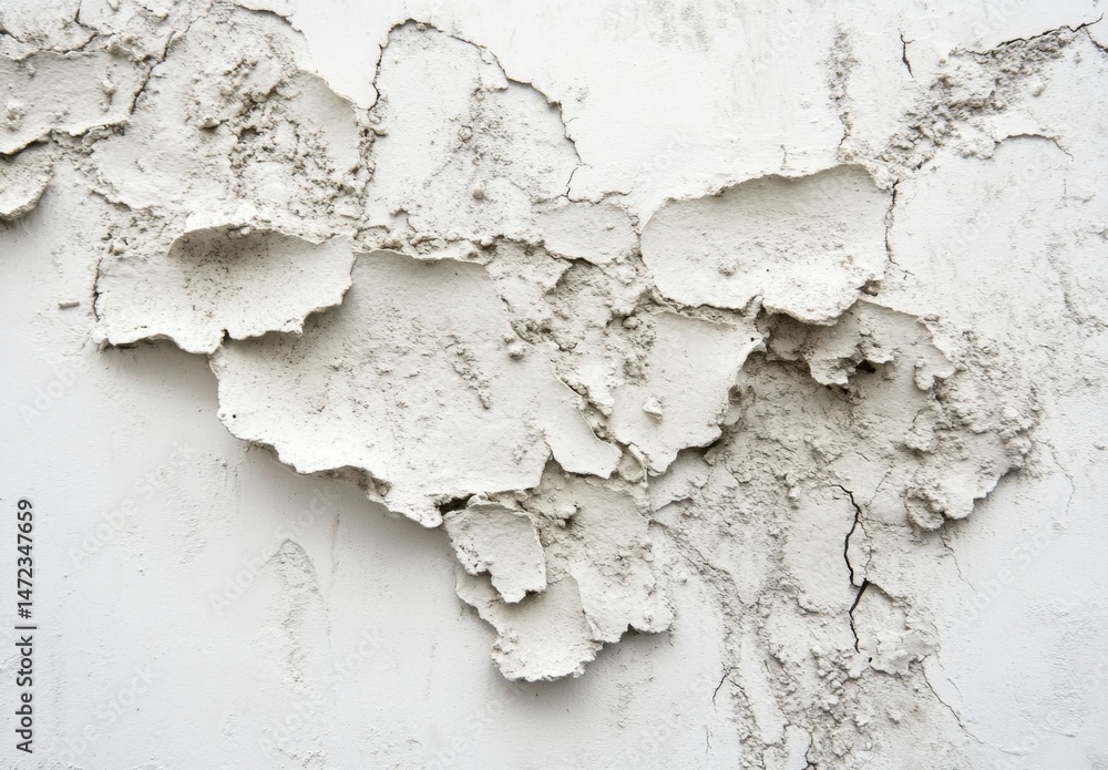 Poster a detailed close-up reveals a weathered, off-white wall surface with peeling plaster, showcasing a t
