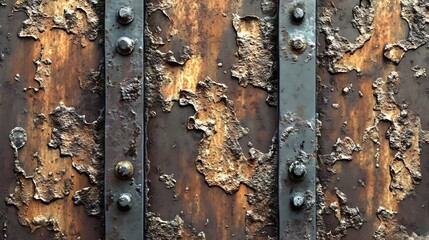 Weathered wood with metal strips
