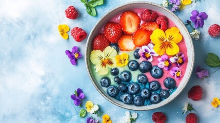 Colorful Smoothie Bowl with Edible Flowers