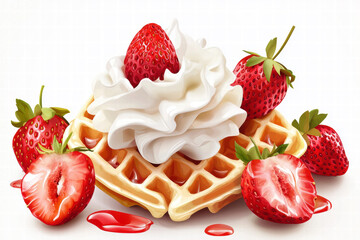 Waffles With Cream And Strawberries