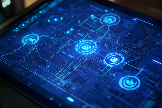 Futuristic Digital Network Interface On A Tablet Screen