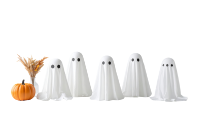 Ghost decorations for halloween party spooky fun with pumpkins and autumn vibes in festive setting on transparent background