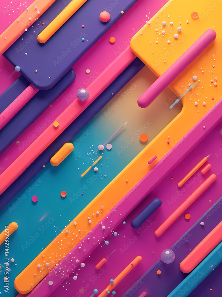 Poster abstract geometric artwork featuring diagonal lines and vibrant colors, creating a dynamic pattern.