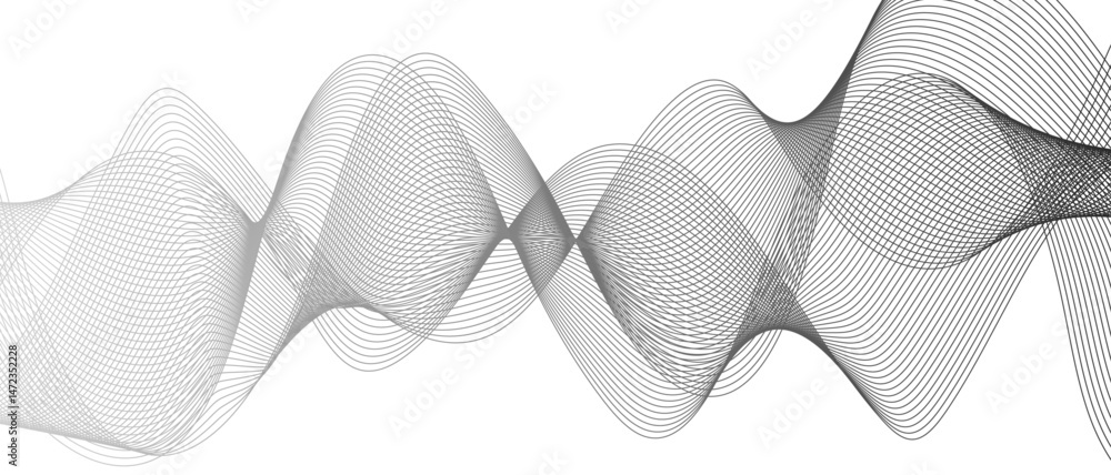 Poster abstract monochromatic wave pattern with smooth, flowing curves. shades of grayscale, from light to 