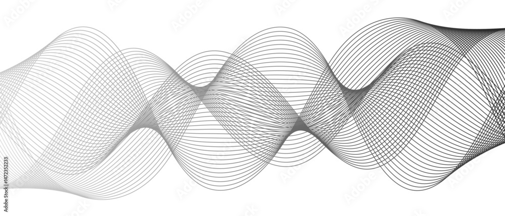 Poster Abstract monochromatic wave pattern with smooth, flowing curves. Shades of grayscale, from light to dark, with subtle gradients. Modern minimalistic aesthetic  digital backgrounds