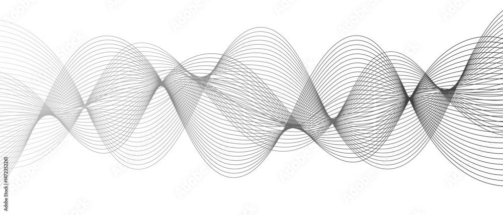 Poster abstract monochromatic wave pattern with smooth, flowing curves. shades of grayscale, from light to 