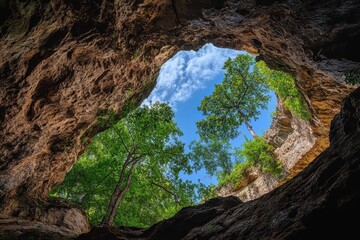 Cave opening to sky and trees