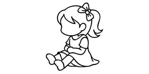 Obraz premium Little Girl Dressed Up Sitting Illustration, Cute Childhood Fashion Art, Playful Girl in Outfit