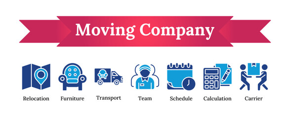 Moving Company Icons - glyph bold blue fill icon set - relocation services, moving businesses, logistics, delivery services