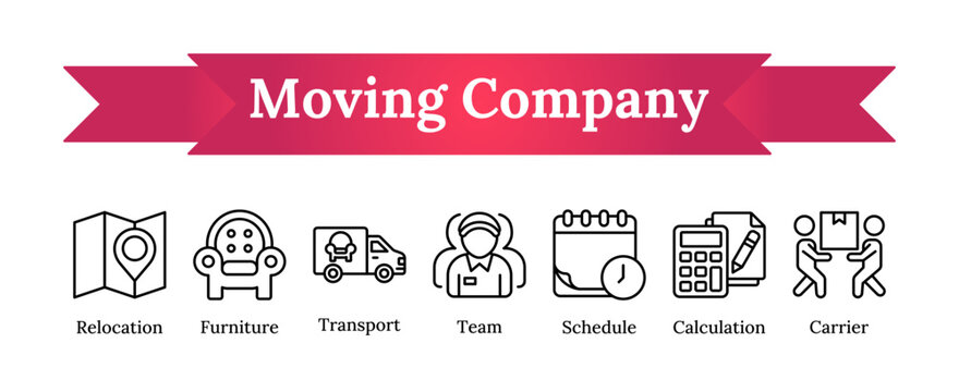 Moving Company Icons - clean and modern outline icon set - relocation services, moving businesses, logistics, delivery services