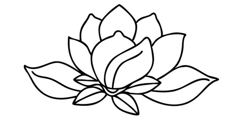 Fototapeta premium Magnolia Flower with Leaves Illustration, Elegant Floral Design, Blooming Magnolia and Green Foliage