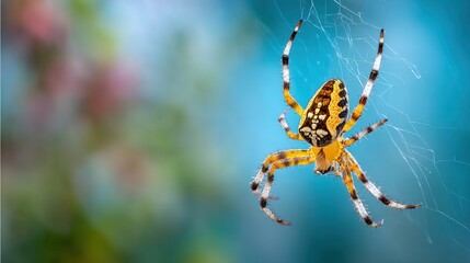 Spider spinning intricate web in natural environment