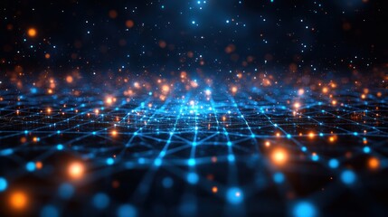 Obraz premium Abstract digital network technology background with glowing particles