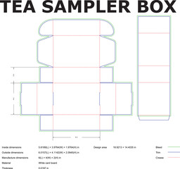 Tea Sampler Box Design Template Dimensions, Dielines, and Packaging