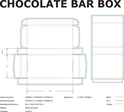 Chocolate Bar Box Packaging Design Template Dimensions, Dielines, and Artwork