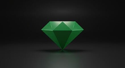 Fototapeta premium Green Diamond Isolated on Black Background Shiny Jewel Concept