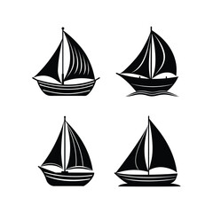 A set of sailboat silhouette vector art illustration