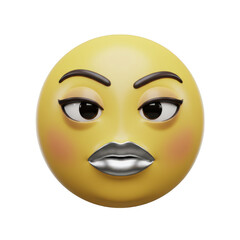 Fototapeta premium Emoji face with silver lips isolated on transparent background