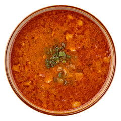 Portion of slavic traditional red soup solyanka