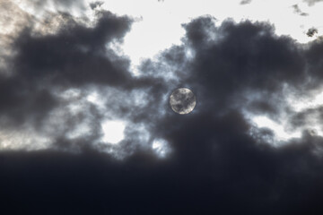 Dark storm clouds with sun behind