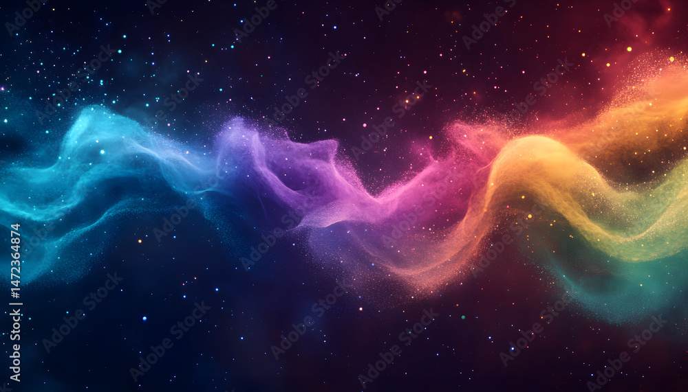 Poster smooth flying colorful particle dust wave background
