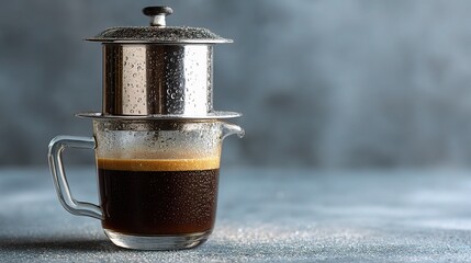 Traditional Vietnamese Coffee Phin Brewer with Tasty Brewed Coffee