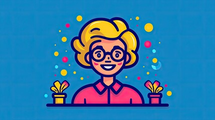 Naklejka premium Smiling, friendly character with decorative elements