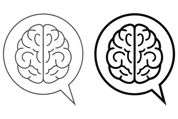 Two stylized brain icons enclosed in chat bubbles suggest intelligence and communication