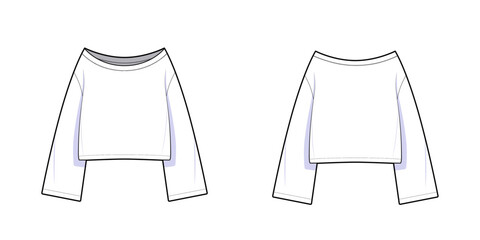 Women's Boat Neck Sweatshirt-Front and Back View- Fashion Template - Flat Vector Illustration- CAD Mock-up 