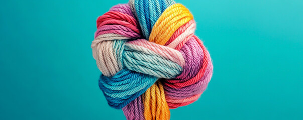 Colorful thread unity knot on blue background
