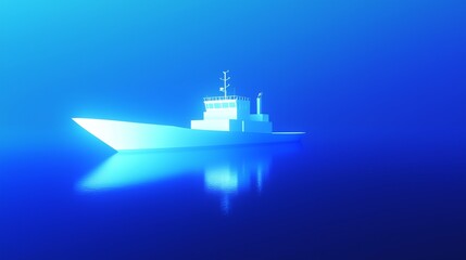 Blue Cargo Ship on a Deep Blue Sea with a Reflective Surface

