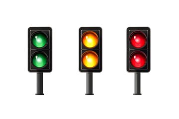 Green, Yellow, and Red Traffic Lights Set Isolated on Transparent Background