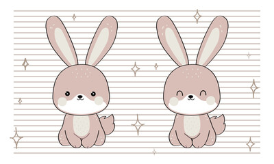 Cute cartoon rabbit. Flat cartoon vector illustrations isolated on stripe background. Vector illustration