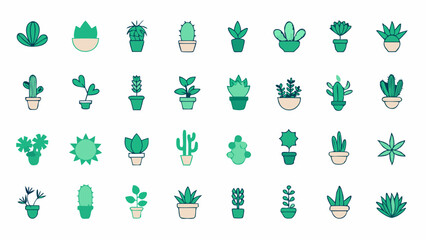 Obraz premium Comprehensive Hand-Drawn Succulent Plant Set with Cactus Designs