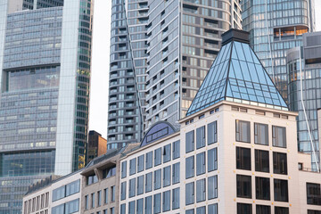 Naklejka premium High-rise modern skyscrapers in the center of Frankfurt am Main.