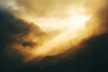Fototapeta premium Dramatic Mountain Landscape with Golden Light During Sunrise