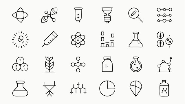 Genetic DNA Genome Line Icons Collection Showcasing DNA Structures