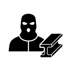 Metal theft icon. Stealing scrap metal. Scrap metal yard. Vector icon isolated on white background.