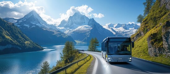 Scenic Swiss Alps Bus Journey: Breathtaking Mountain Lake Views