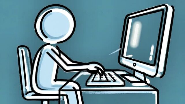 Figure Typing on a Computer at Desk Illustration