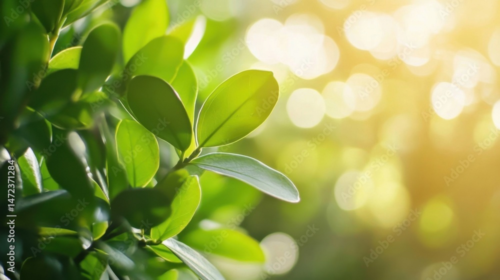 Poster vibrant green leaves illuminated by sunlight, showcasing the intricate details of nature's design, c