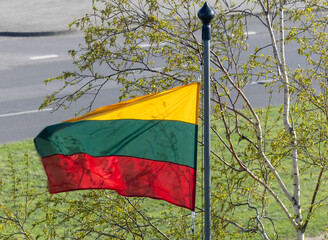 Lithuanian National Flag Waving in Wind